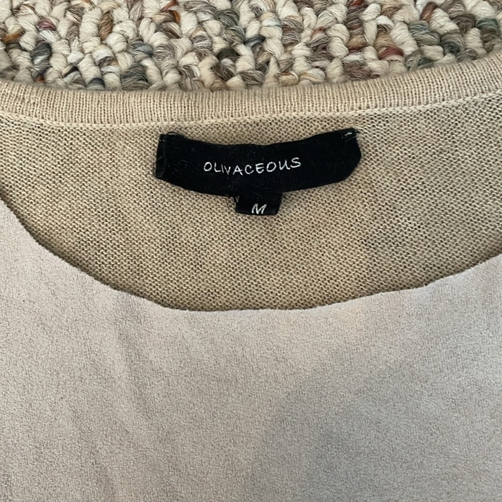 Olivaceous Anthropologie Mixed Fabric L/S Top. Cream Colored - Picture 2 of 9